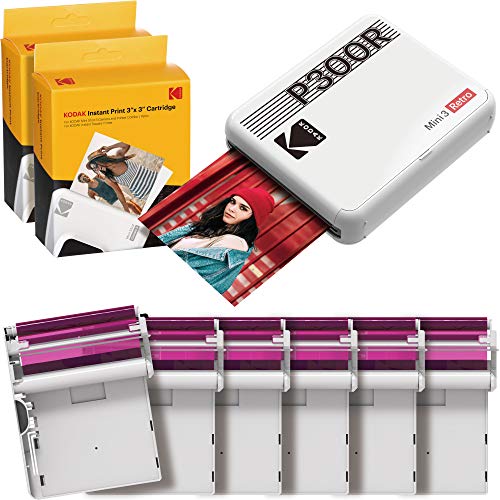 Kodak Mini 3 Retro Portable Photo Printer, Compatible with iOS, Android & Bluetooth Device, Real Photo: (3x3), 4Pass Technology & Laminating Process, Print Photos  White - 60 Sheets
