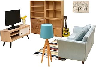 iLAND Dollhouse Furniture and Accessories, Miniature Sofa & TV Cabinet & Bookshelves & Guitar & Decorations for Modern Dollhouse Living Room (Classic 12pcs)