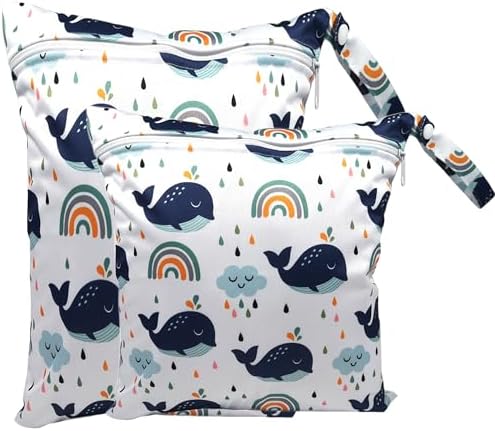 Loscarol 2 Stück wetbag Kindergarten groß, nasstasche Wet Bag schwimmsachen | windeltasche organizer, nassbeutel Kindergarten personalisiert for Baby stoffwindeln (Alpaka)