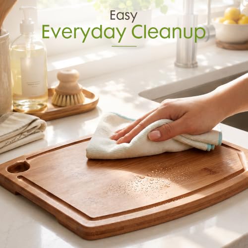 Astercook Large Bamboo Cutting Board for Kitchen | Deep Carbonized Bamboo Cutting Board, 16 x 12 Inch, with Juice Groove and Handle for Kitchen Prep and Serving - image 8