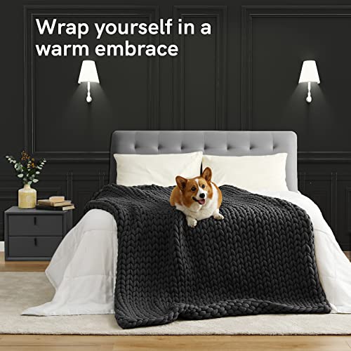 YnM Weighted Blanket, Handmade Chunky Yarn Knitted Design, Soft and Cozy, Temperature Regulating and Breathable, Machine Washable Throw for Sleep or Home Decor (Dark Grey, 50x60 Inch, 10lbs)