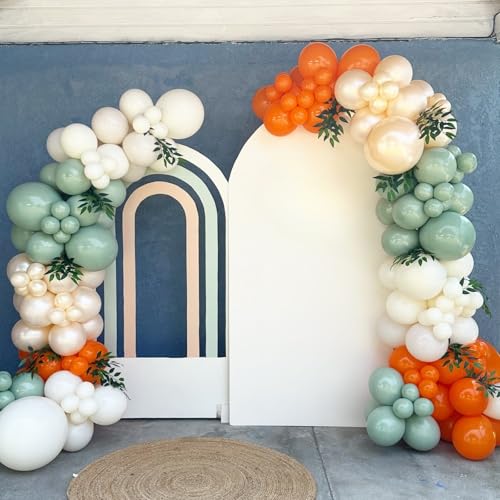 Image of Green and Orange Balloons,50PCS 12 Inch Sage Green and Yellow Balloons with Confetti Latex Balloon for Cutie Baby Shower Fall Party Birthday Party Decorations (Pack of 3)