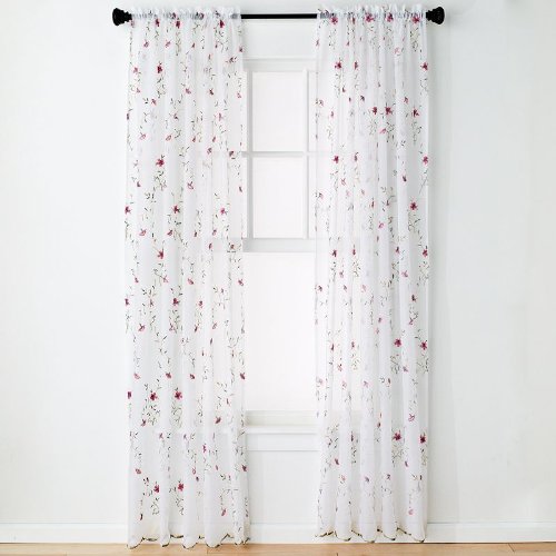 United Curtain Loretta Embroidered Sheer Window Curtain Panel, 52 by 63-Inch, White/Violet
