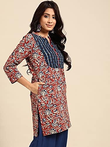 Image of Rapsodia Women's Cotton Regular Kurta (R70149-Red-P Red) (in, Alpha, S, Regular, Red)