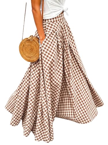 Brown Plaid Pleated Maxi Skirt
