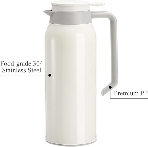 Miniatura 4 de Hacaroa Jarra térmica de acero inoxidable de 50 onzas (1.5 litros), jarra de café al vacío de doble pared, dispensador de retención de calor, jarra