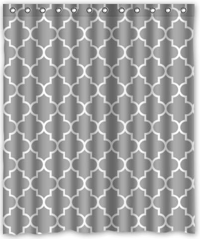 HOT design Moroccan Tile Quatrefoil Gray and White Lattice Shower Curtain 60"(w) x 72"(h) Generic Shower Curtain Liners