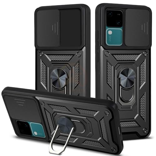 Image of Armor Bumper Back Cover Case for Vivo V30 / V30 Pro 5G | Rotating Camera Cover, Ring Holder & Kickstand | Heavy Duty & 360 Degree Protection Vivo V30 / V30 Pro 5G Back Cover (Black)