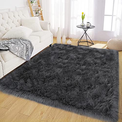 Latepis Dark Grey Rugs 6x8 Area Living Room Faux Sheepskin Fur Rug for Bedroom Washable Shag Fuzzy Furry Rug Home Décor, Rectangle by Latepis - Image 7