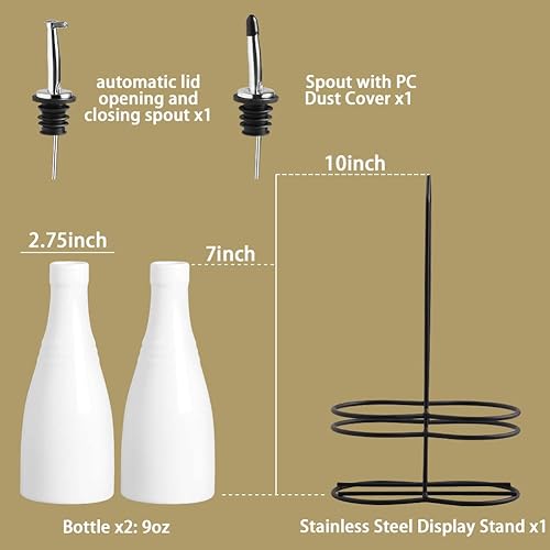 Miniatura 6 de Sweejar Botella dispensadora de aceite de oliva de cerámica, juego de dispensador de aceite y vinagre de 9 onzas con boquilla, adecuado para