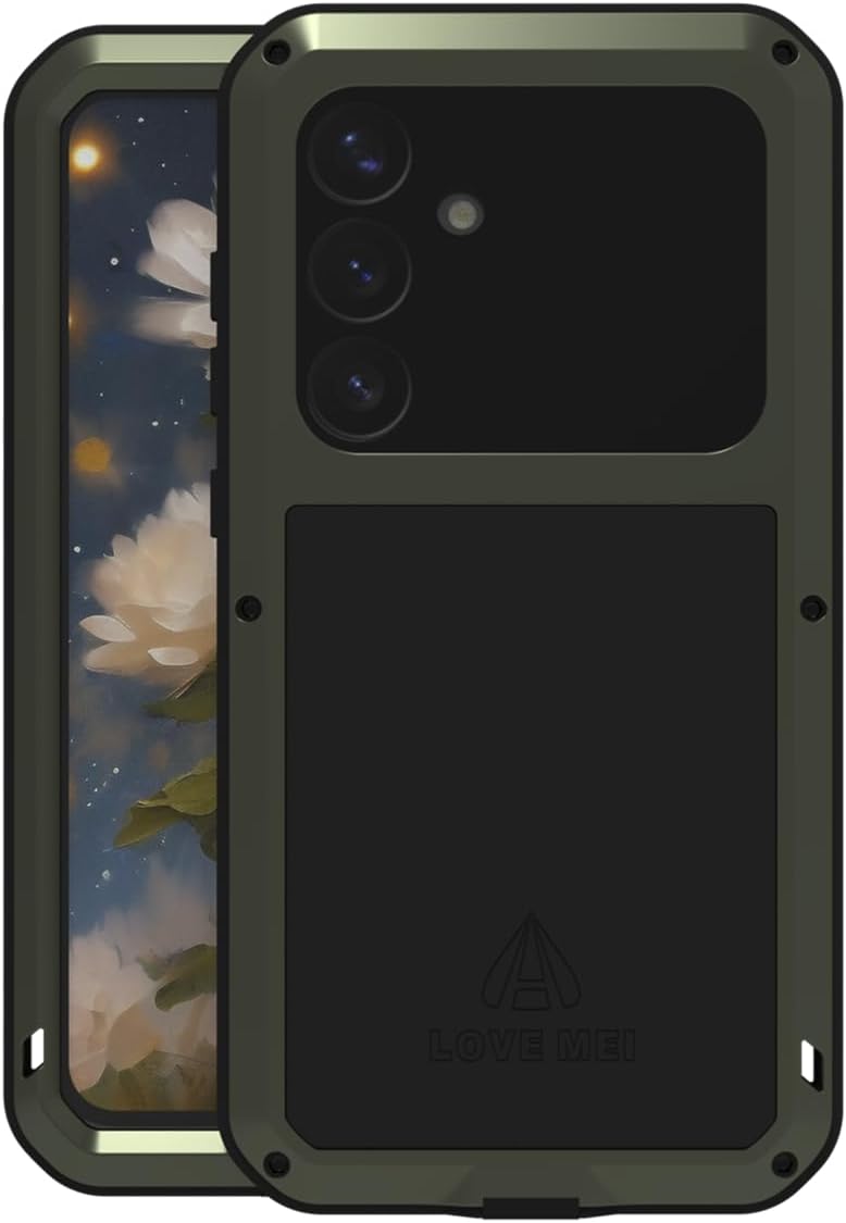 LOVE MEI Compatible with Samsung Galaxy S25 Plus Case, Outdoor Sports Military Heavy Duty Shockproof Dustproof Hybrid Aluminum Metal+Silicone+Tempered Glass Hard Cover (Green)