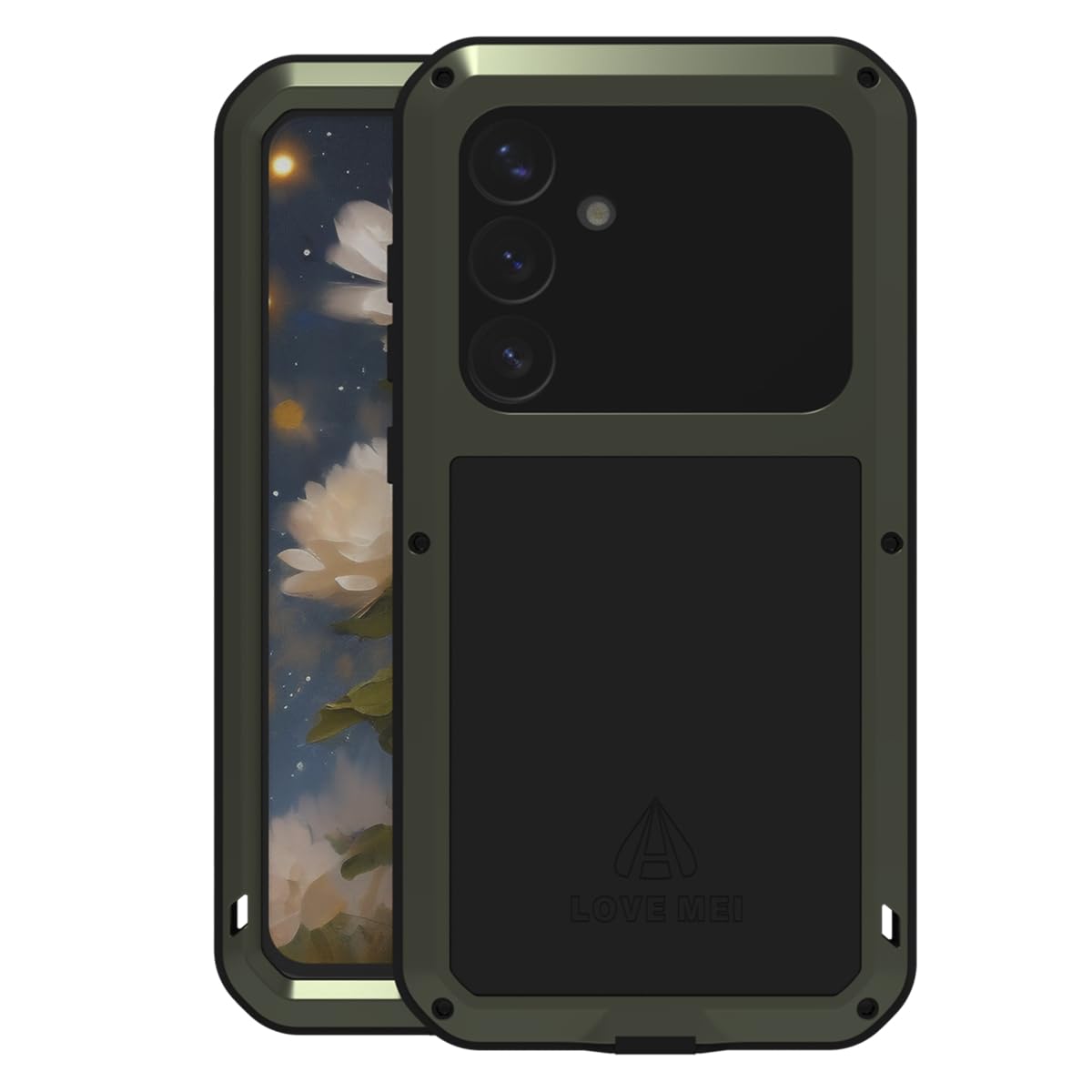 LOVE MEI Compatibile con Samsung Galaxy S25 Plus, sport all'aria aperta, militare, resistente, antiurto, antipolvere, ibrido, in alluminio + silicone + vetro temperato (verde)