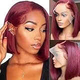 VCVVCV 99j Burgundy Bob Wig Human Hair 13x6 Hd Lace Front Human Hair Wigs For Black Women Glueless Lace Front Wigs Pre Plucked Pre Cut 180% Density Short Straight Bob Wig 10 Inch