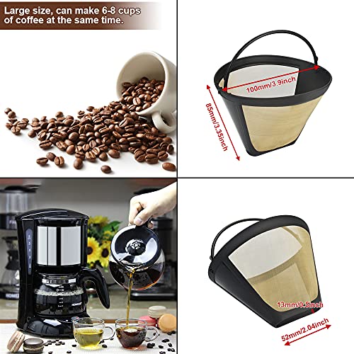STCRERAG 2 PCS Goldtonfilter Kaffee Dauerfilter 6-8 Tasse Edelstahl Kaffee Filter Mesh Korb Waschbar Kaffeefilter Gr.2 Wiederverwendbar Plastik Dauerkaffeefilter mit Griff Für Meiste Kaffeemaschine – Bild 3