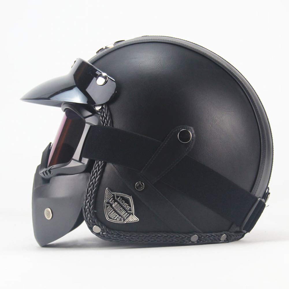 Casco Integrale Vintage Con Maschera di Protezione Amovibile, Bandit, Astronauta - Adatto per Bike Cruiser Scooter Touring Motocross Moto - Nero, M