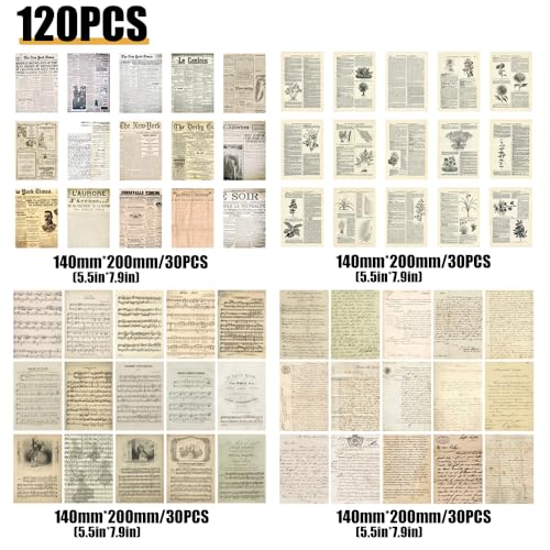 milaosk Scrapbooking Papier 120 Blätter Scrapbook Paper 14x20cm Vintage Papierkunst Scrapbook Zubehör Bastelpapier Dekorpapier für DIY Journal Fotoalbum Tagebuch Notizbuch Tagebuch Handwerk