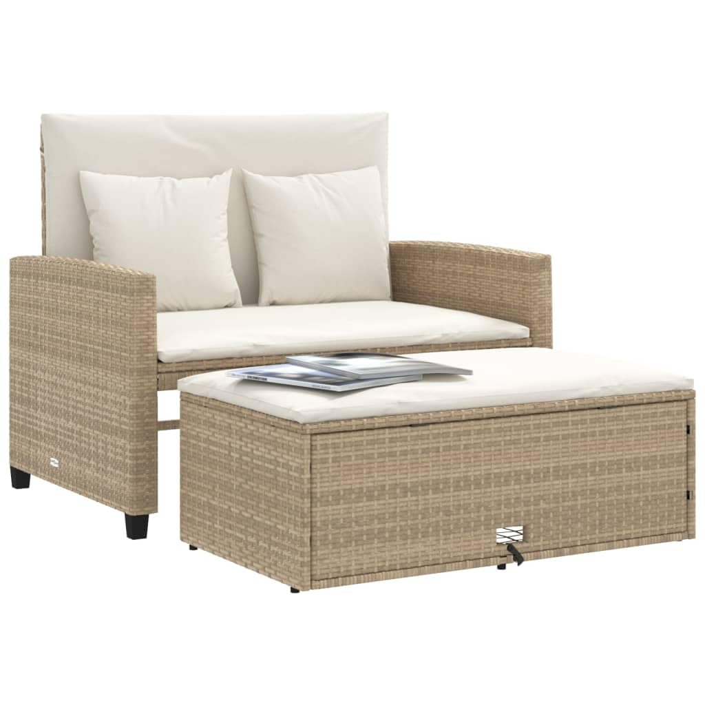 Sofá de jardín con Cojines de 2 plazas ratán sintético Beige, Sofá de Exterior