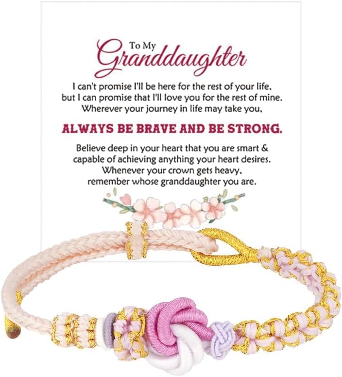 To My Granddaughter-Infinity Forever Love Heart Bracelet, Natural Emperor Stone Double Layer Purple Beaded Woven Wrap Bracelets Adjustable Mind Peace Gift Jewelry
