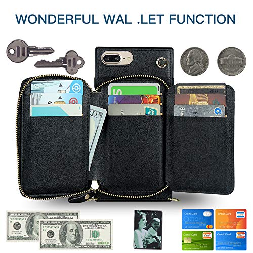 Asuwish Phone Case for iPhone 6plus 6splus 7plus 8plus i 6/6s/7/8 Plus Wallet Cover with Screen Protector and Zipper Card Holder Slot iPhone6splus i Phone7s 7s 7+ 8s 8+ Phones8 6+ Women Men Black by Asuwish - Image 3