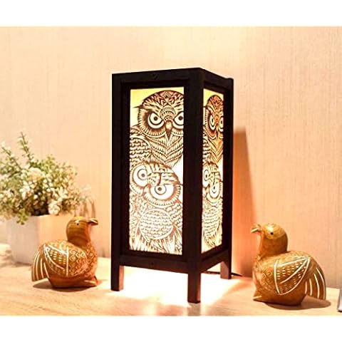 Thai Decorated Thai Vintage Handmade Asian Oriental Night Owl Bird Lamp Bedside Table Lights or Floor Wood Paper Lamp Home Decor Bedroom Decoration Modern Design from Thailand Cover
