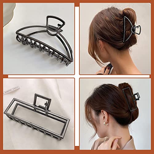 Aibee Hair Claw Clips, Large Metal Hair Clips For Thick Thin Hair, 2023 Stylish Big Jaw Clips For Hair, Butterfly Hair Clips,4 Pack Long Hair Clips For Women (Metallic Black) #TOP5