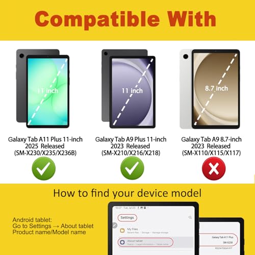 E NET-CASE Detachable Magnetic Case for Samsung Galaxy Tab A11 Plus 2025/ A9 Plus 2023 11 Inch (SM-X236B/SM-X210/X215/X216),Clear Back Scratch-Proof丨Easy to Detach & Attach丨Auto Sleep/Wake (Gary) by E NET-CASE - Image 2