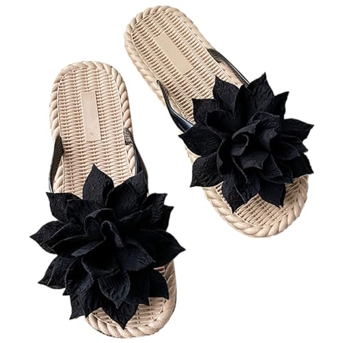 Loizziuy Floral Women's Flip Flops Floral Woven Comfortable Summer Beach Sandals for Travel Party Pool Daily Wear