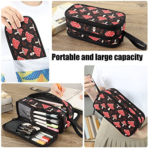 Image of Fustylead Amanita Red Mushroom Pen Pencil Case Makeup Pouch Big Capacity Multi-Purpose Travel Bag Office Organizer with Zipper