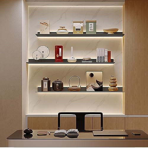 Étagère flottante grise longue pour rangement mural intérieur pratique