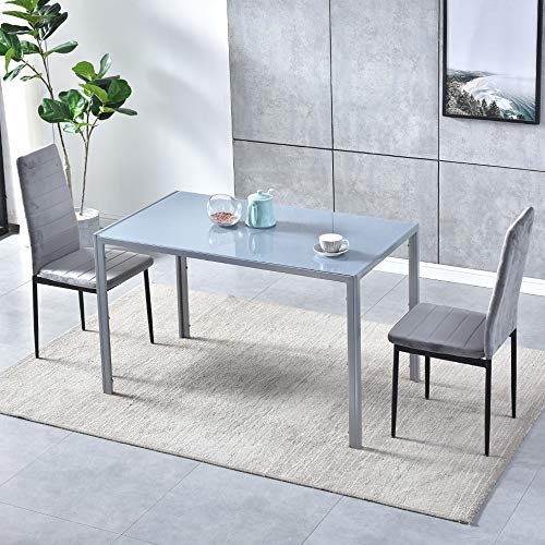 image for nozama Modern Rectangle Glass Dining Table with Metal Legs Minimalist 