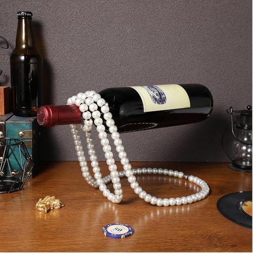 Soporte para botella de vino estilo collar de perlas blanco miniatura 5