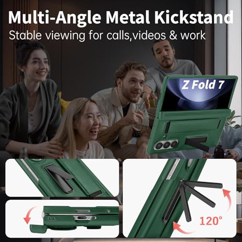 XIMAND for Samsung Galaxy Z Fold 7 Slim Case with Wrist Strap & Multi-Angle Stand, Built-in Hinge & Screen Protector Shockproof Full Body Drop Fall Protection - Green by XIMAND - Used condition - Image 2