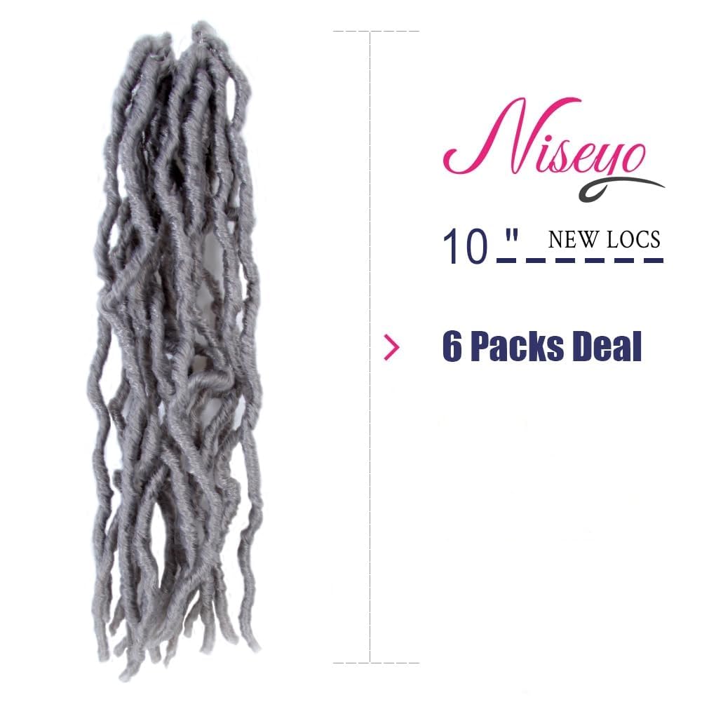 Niseyo Grey Faux Locs Crochet Hair 10 Inch Soft locs, 6 Packs Short Crochet Locs Pre Looped Crotchet Straight Synthetic Hair Extensions (Gray) 10 Inch (Pack of 6) (Grey)