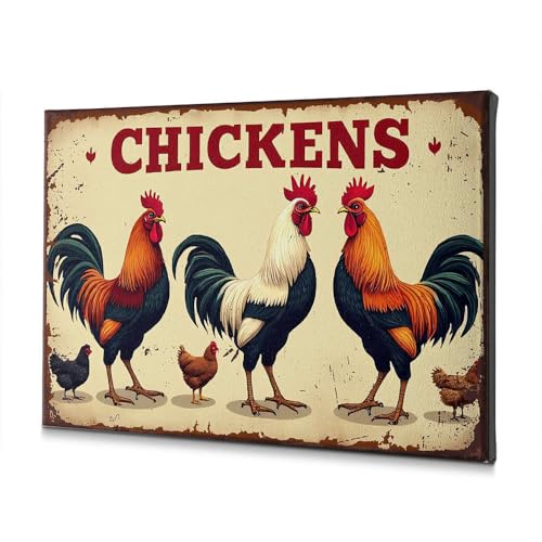 Tableau déco poules et coqs 30x40 cm pour cuisine et maison
