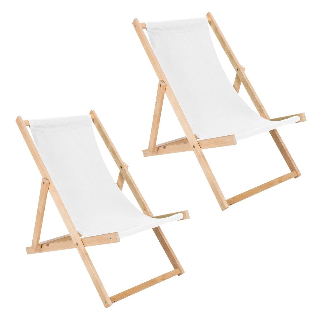 Adjustable Wooden Sun Lounger for Beach and Garden, Sturdy and Solid Construction, Practical Material, Folding Wooden Chairs, White