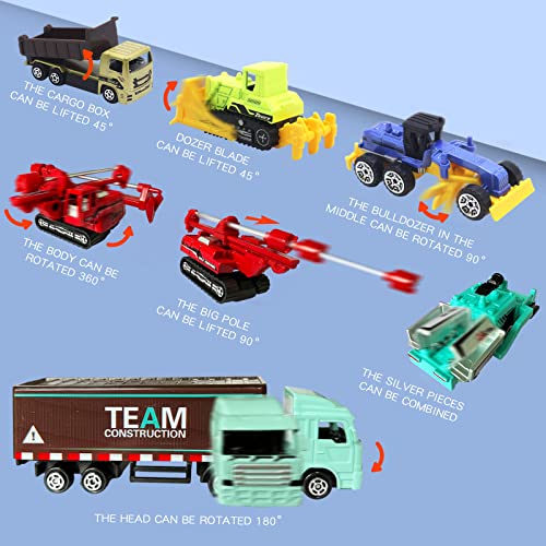 Otonopi Construction Truck Vehicle Toy Mini Metal Car Set With Dump Truck Bulldozer Crane Model Truck Paver Container Truck Spin Drilling Rig Map Road Sign For Boys Toddlers Kids Girls Age 3+ Gift #TOP2