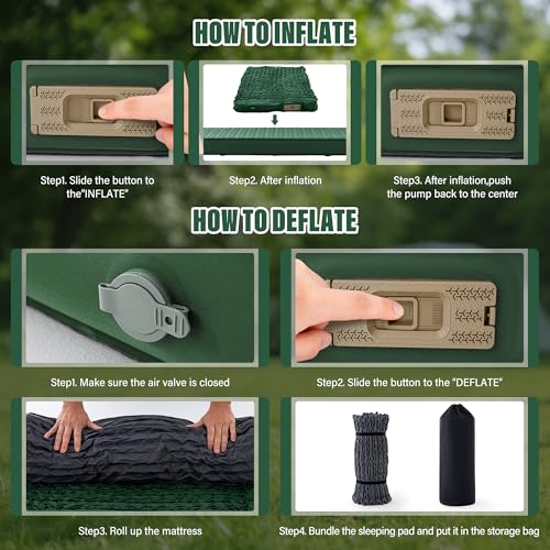 Image of Double Self Inflating Sleeping Pad with Electric Pump - 4 inch Ultra-Thick Memory Foam Camping Mattress for 2 Person, Portable Outdoor Air Camp Mat Gear for Tent Car Truck Travel Hiking (Green)