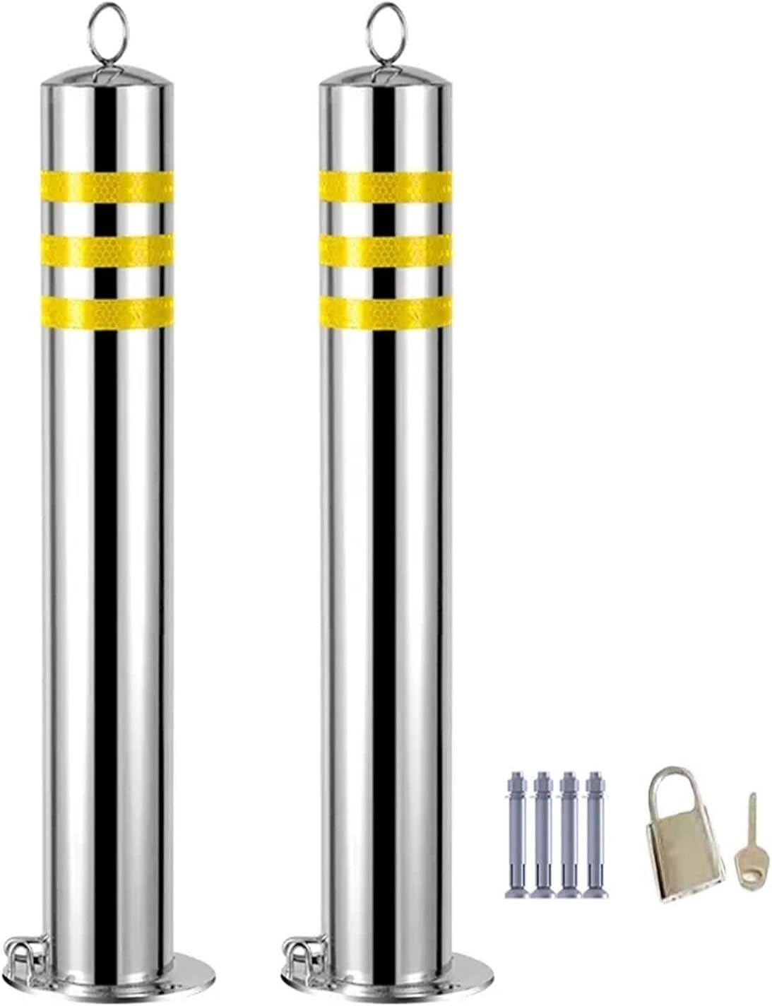 JYBNBBE Traffic Delineator Post Cone Stainless Steel Reflective Bollards for Driveway, Heavy Duty Traffic Safety Bollard with Expansion Bolts for Protect Parking Space,2pack-75cm/29.5in