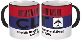 USA Charlotte Airport North Carolina CLT : Gift Mug Travel Airline AIRPORT - White w/Black Handle