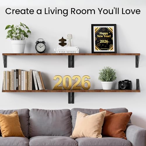 Image of BAYKA Wall Shelves for Bedroom Decor, Floating Shelves for Wall, Display Mounted Rustic Wood Shelf for Books,Plants,Corner Shelves for Bathroom,Kitchen,Living Room(Rustic Brown,23in,Set of 4)