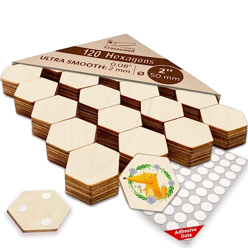 Crocowood 120 Pcs Blank Wooden Hexagons - 1 Inch Small Wooden Hexagon Tiles As Wooden Pieces For Crafts - Hexagon Wood Shapes Cutouts For Wall Decorations - Unfinished Wood Hexagon Wood Pieces #TOP1