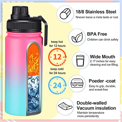 3 Pcs Lovely Kids Water Bottles 16 Oz Cute Girls Boys Stainless Steel Vacuum Water Bottles With Leakproof Spout Lid And Turtle Cactus Stickers, Double Wall Insulated Cup Gifts For Kids School #TOP3