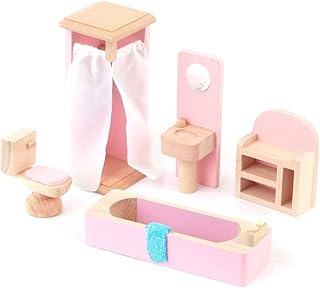 Dolls House Pink Wooden Bathroom Suite Miniature Furniture Set 3 Years Plus