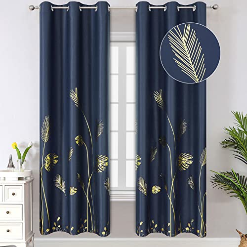Estelar Textiler Navy Blue Blackout Patterned Curtains for Bedroom 42Wx72L