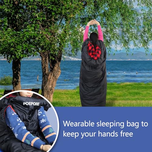 Poepore Flannel Sleeping Bag Lightweight Warm Weather 3-4 Seasons For Adults Xl Wearable Sleeping Bag Waterproof With Compression Sack Black/Red thumb #5