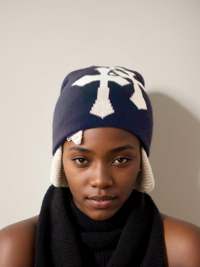 Y2K Knitted Beanies Hat Cross Graphics Men Women Jacquard Punk | Solid Color, Outdoor Sports, Trend Beanie