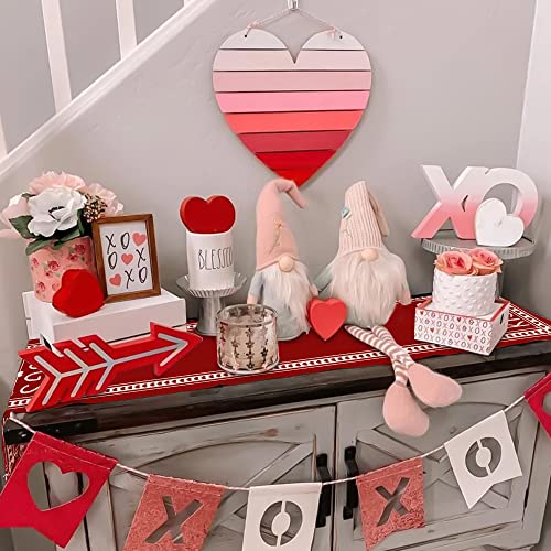 Arkeny Happy Valentines Day Heart ​Red Table Runner 13X72 Inches Long Farmhouse Indoor Outdoor Vintage Love Holiday Theme Gathering Dinner Party Decor #TOP4