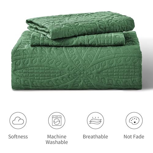Love's cabin King Size Quilt Set Dark Green Bedspreads - Soft Bed Summer Lightweight Bedspread Comforter - Modern Style Coin Pattern Coverlet for All Season - 3 Pieces (1 Quilt, 2 Pillow Shams) by Love's cabin - Used condition - Image 7