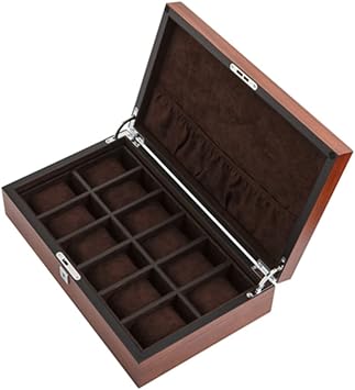 KITCISSL Watch Boxes 12 Slot Luxury Watch Case Display Organizer, Wooden Watch Box Multi-Function Collection Box - Metal Lock for Men Jewelry Watches Storage Holder Boxes Color Brown B