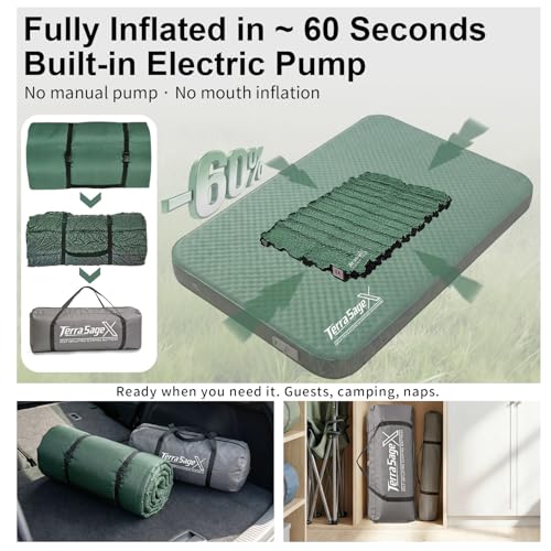 Terra Sage X Hybrid Comfort Camping Air Mattress, Self-Inflating Memory Foam Sleeping Pad with Built-in Electric Pump, 4.5" Thick Insulated Support for Bed-Like 4-Season Tent Sleep(Full,Green) by Terra Sage X - Image 3